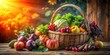 © parichart - A basket overflowing with fresh, seasonal produce, ready to be enjoyed in a warm autumn setting.
