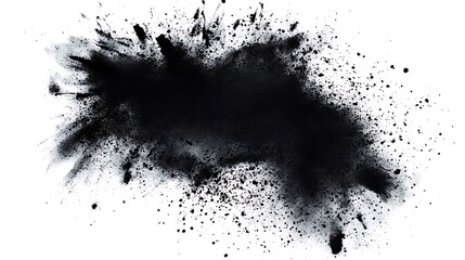Black powder explosion on white background. Possible use Graphic element, backdrop for product display