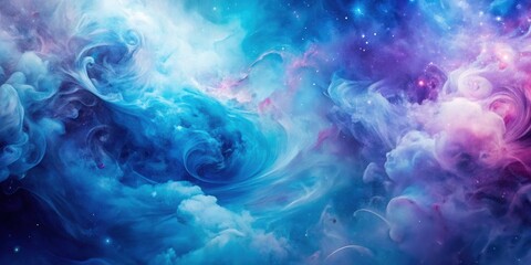 a swirling nebula of blue and purple clouds with sparkling stars scattered throughout the cosmic exp