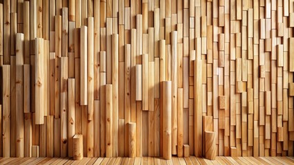 Leinwandbilder - A Contemporary Wooden Wall Design Featuring a Random Arrangement of Cylindrical and Rectangular Shapes Creating a Visually Engaging and Textured Surface