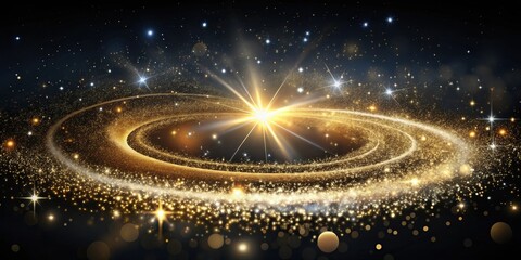 Poster - A celestial spiral of golden light dances around a bright star, illuminating the vast, dark expanse of the night sky with a mesmerizing display of cosmic brilliance.