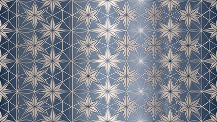 Poster - A repeating pattern of intricate six-pointed stars in various shades of blue and beige, with the illusion of depth created by overlapping geometric shapes.