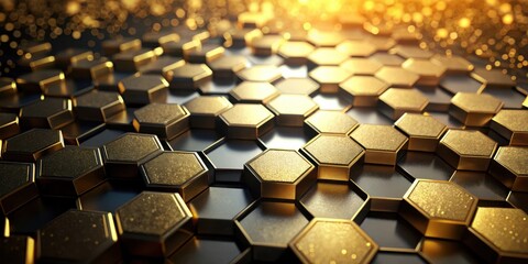 Wall Mural - A Golden Hexagonal Pattern With a Subtle Sparkle Effect, Creating a Visually Intriguing and Elegant Design