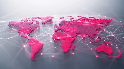 Global network connections, digital world map, glowing lines, data visualization, business background