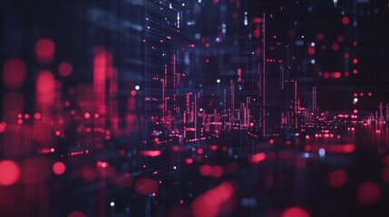 Red digital city skyline, data stream, glowing bokeh, background, tech website