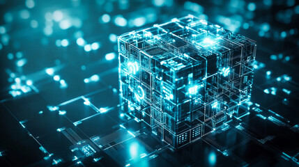 Wall Mural - technology abstract digital cube. generic advanced technology concept.