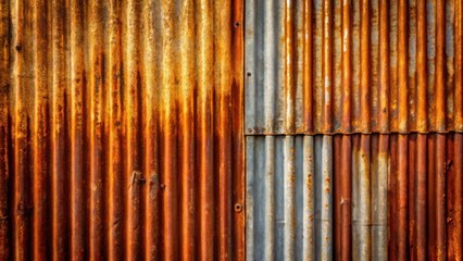 Poster - Rusty Corrugated Metal Panels with a Patch of Newer Metal Showing Through