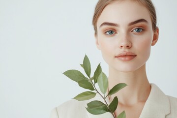 Poster - A woman holds a leafy green plant in front of her face, possibly for protection or concealment