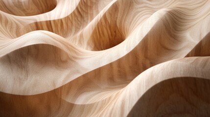 Sculptural wooden waves in soft earthy beige, creating a harmonious and calming design aesthetic.