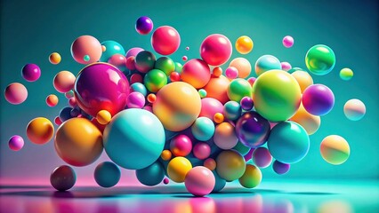 Fototapete - A vibrant cluster of glossy spheres in a kaleidoscope of colors, floating against a dynamic gradient background.
