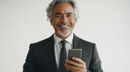 Poster - Smiling Businessman Using Cell Phone