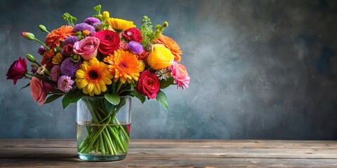 Wall Mural - Colorful Mixed Floral Arrangement in Vase, flower crown, garden,  flower crown, garden, arrangement, nature, vibrant, colorful