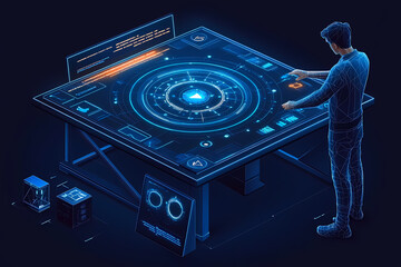 Vector illustration of a software developer coding in a modern workspace