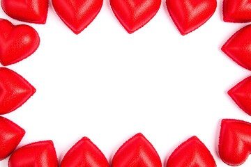 collection of red glittery heart shaped objects in circular pattern