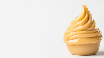 Wall Mural - pale yellow creamy dessert in a small cup on white background