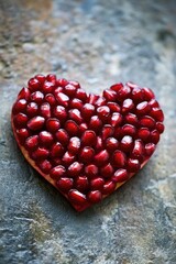 Wall Mural - A heart-shaped pomegranate sitting on a stone surface, symbolizing love and abundance