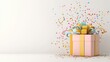 © niramol - Pastel Pink Gift Box With Exploding Confetti On White Background