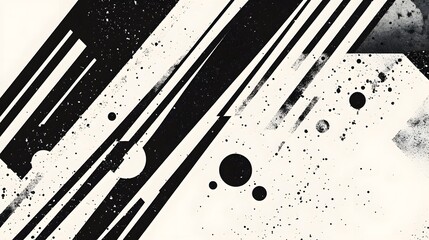 Aufkleber - A striking abstract composition featuring bold monochrome geometric patterns dynamic lines and splatter textures  This contemporary minimalist design creates a sense of movement energy