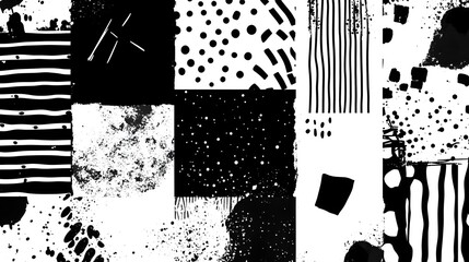 Poster - A striking monochromatic abstract design featuring a dynamic composition of geometric patterns textural splashes and bold expressive brush strokes  This contemporary