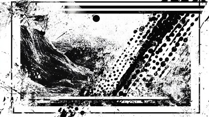 Fototapete - A striking moody abstract image with a dark grungy monochrome texture and distorted graphic patterns overlays and experimental digital elements  This captivating conceptual artwork has a dramatic