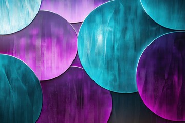 Wall Mural - Vibrant Geometric Abstract Art featuring illuminated circular patterns in cool gradient colors of purple and teal on a polished metallic surface 