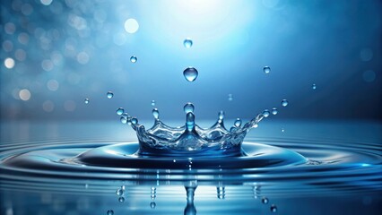 Fototapete - A single water drop creates a dramatic splash, sending ripples outwards on a tranquil surface, capturing the essence of liquid dynamics