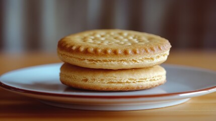 Wall Mural - Two cookies stacked on a plate, perfect for dessert or snack