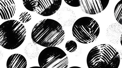 Fototapete - Abstract geometric black and white pattern with overlapping circular shapes brush strokes and speckled textures  Minimalist and modern design template with visual interest and contrast