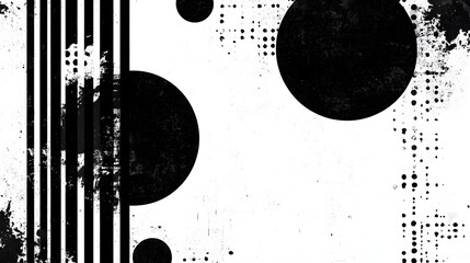 Poster - Abstract geometric pattern with black and white shapes dots lines and circles  Minimalist modern and contemporary digital backdrop or wallpaper with contrasting textures and graphic elements