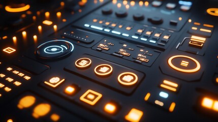 Abstract futuristic control panel with illuminated buttons and interface elements