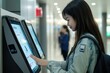 © Fotograf - A woman checks her phone at the airport terminal