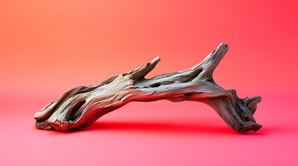 Weathered driftwood on neon ruby red on a isolated colorful background