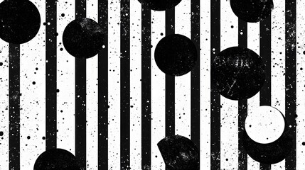 Fototapete - Abstract monochrome geometric background with striking contrast of black and white circles dots and lines on a textured dark surface  Minimalist modern