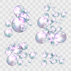 Wall Mural - soap bubbles transparent realistic with rainbow reflection