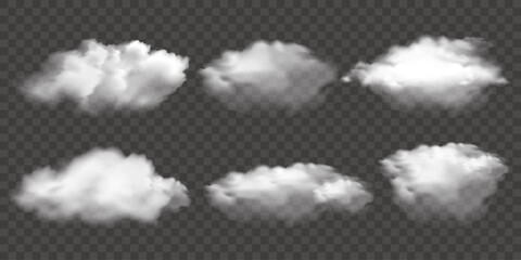 Wall Mural - white realistic isolated clouds on black background
