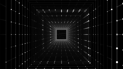 Wall Mural - futuristic vector sci-fi square portal in space. 3d black ai tunnel with dots and lines. abstract di