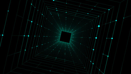 Wall Mural - futuristic vector sci-fi square portal in space. 3d blue ai tunnel with dots and lines. abstract dig