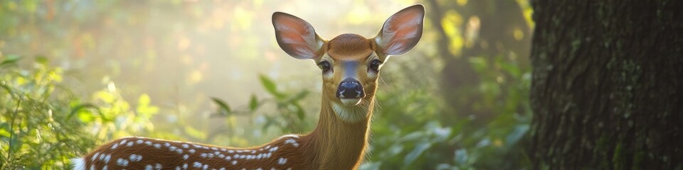 Wall Mural - A single deer standing in a dense forest