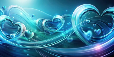 Poster - Abstract blue heart shapes in a swirling pattern on a blue background, a romantic digital artwork