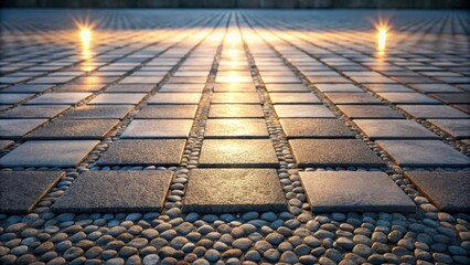 Aufkleber - A walkway paved with square stones and outlined with round stones leading towards a glowing light at the end
