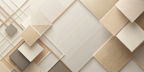 Fototapete - Abstract Geometric Composition of Intersecting Squares and Stripes in Tones of Beige and Brown