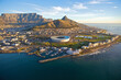 An aerial photograph of the  beautiful city of Cape Town, South Africa. with Table Mountain and Lions Head visible in the background