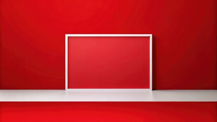 Poster - A White Frame Against a Red Wall with a White Shelf in Front of It