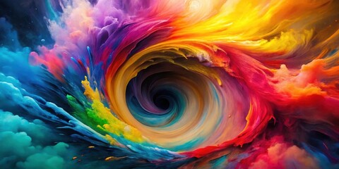 Fototapete - A swirling vortex of vibrant color creates an abstract landscape, with hues of blue, green, yellow, red, and pink blending into a mesmerizing spectacle.