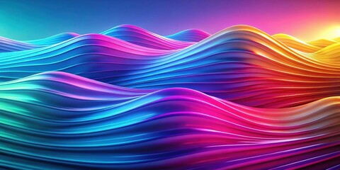 Fototapete - Abstract digital waves of vibrant colors transitioning from cool blues to warm reds and yellows