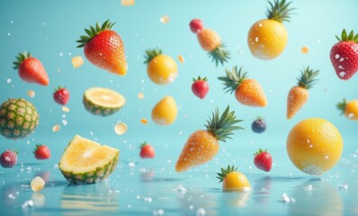 Canvas Print - Colorful assortment of floating fruits