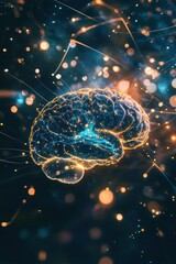 Wall Mural - brain, digital design and neural connections with glowing lights representing artificial intelligenc