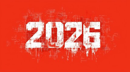 Wall Mural - geometric font design featuring bright red background and stylized number 2026 in bold text