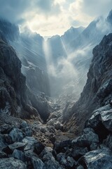 Sticker - Majestic mountain valley bathed in light and mist