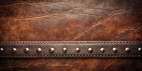 Aufkleber - A close up of a horizontal leather belt with rivets on a brown leather background.  The belt is textured and has a subtle aged look.